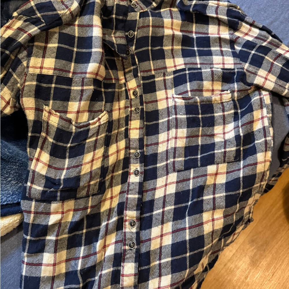 BKE Navy, Cream & Red Plaid Button-Down Shirt